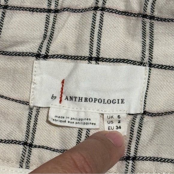 Anthropologie Size 2 Cream Black Windowpane Wide Leg Trouser Pants Linen Blend - Picture 4 of 7